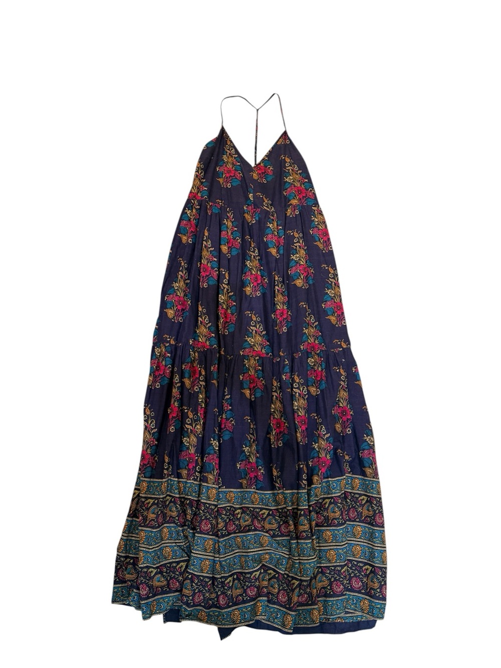 Anthropologie Navy Floral Border-Print Maxi Dress